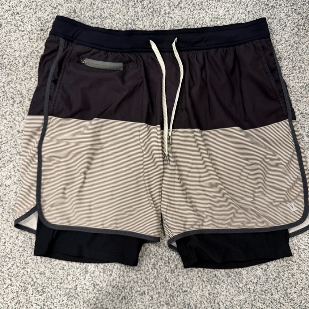 Vuori Men's Stockton Black White and Grey Athletic Shorts